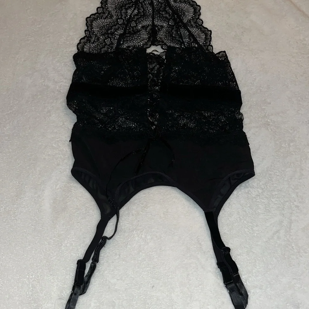 Ann Summers Darrah Black Lace Cami Suspender XS